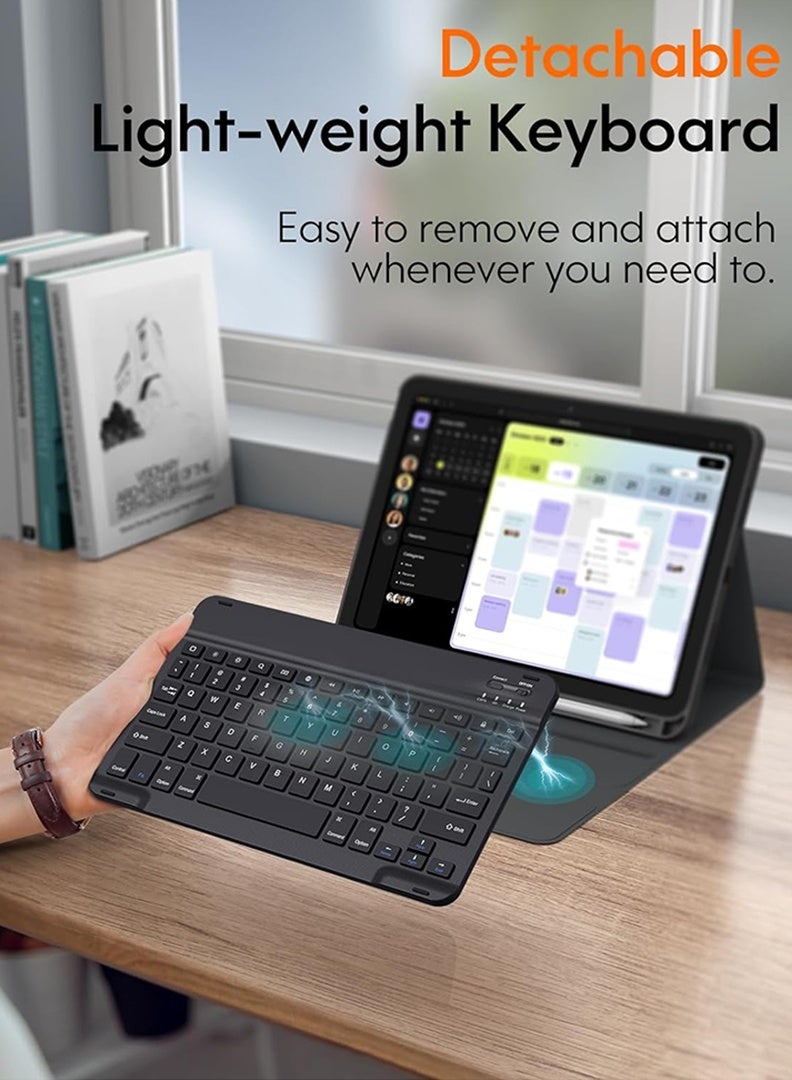 Theodor iPad Air 13-Inch M3 2025/ M2 2024 Case with Keyboard Wireless Magnetically Detachable Case , Auto Sleep/Wake -Black - Image 4